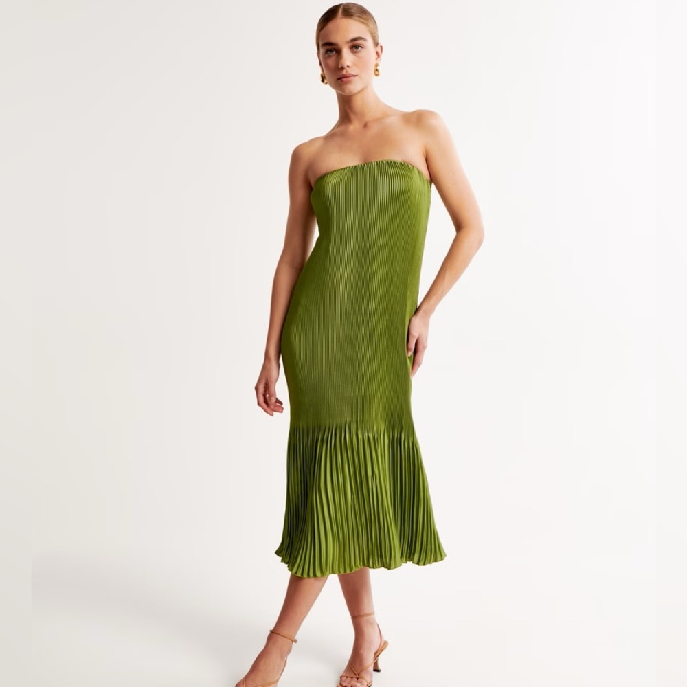 Women's Strapless Pleat Release Midi Dress Green XXL
